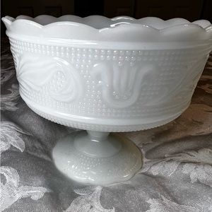 1960s E.O. Brody M6000 Milk Glass Pedestal Bowl carnival depression glass